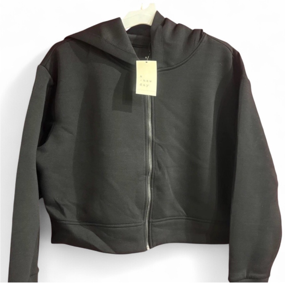 A New Day ~ Women's Double Knit Zip Hoodie Sweatshirt Jacket XL Black - Picture 2 of 3